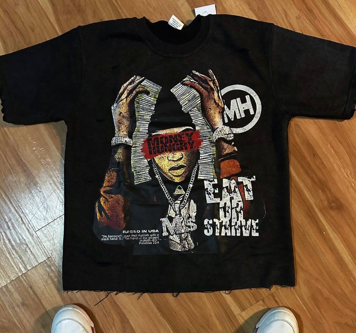 EXCLUSIVE EAT OR STARVE DISTRESSED TEE